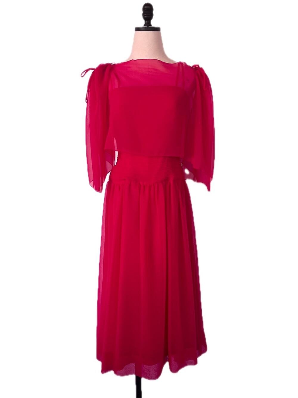 Vintage 60s House of Bianchi Pink Chiffon Gown Matching Sheer Overlay Small XS